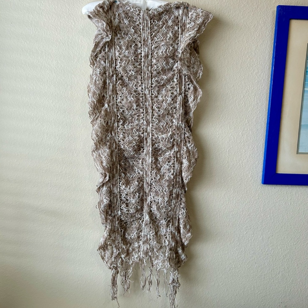 Cream and Tan Scarf Crochet Looseweave Fringe Soft 18" wide x 80" long - Picture 11 of 16